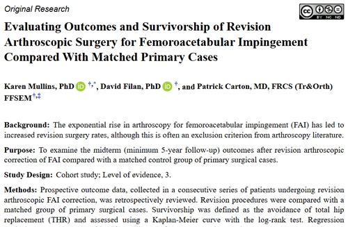 Evaluating Outcomes and Survivorship of Revision Arthroscopic Surgery for Femoroacetabular Impingement Compared With Matched Primary Cases