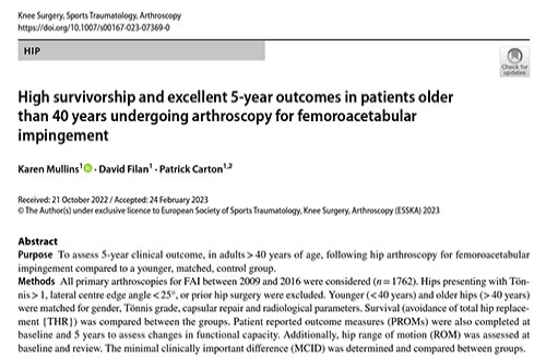 High survivorship and excellent 5-year outcomes in patients older than 40 years undergoing arthroscopy for femoroacetabular impingement