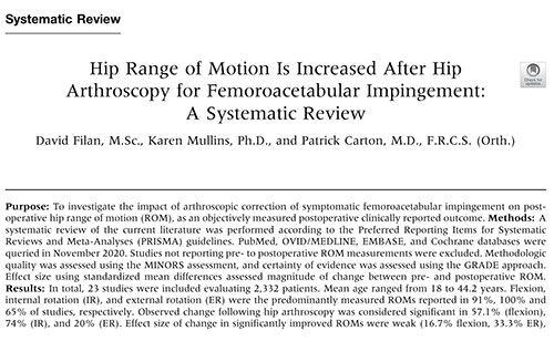 Hip Range of Motion Is Increased After Hip Arthroscopy for Femoroacetabular Impingement: A Systematic Review